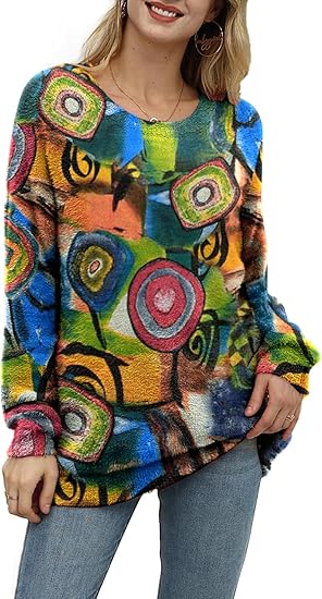 Women Christmas Sweater Graphic Printed Oversized Pullover Sweaters Casual Loose Knit Tops S01