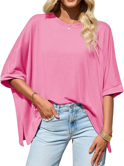 Womens Oversized Tshirts Batwing Short Sleeve Asymmetric Hem Tops Summer Casual Loose Fit Tunic Tee Shirts