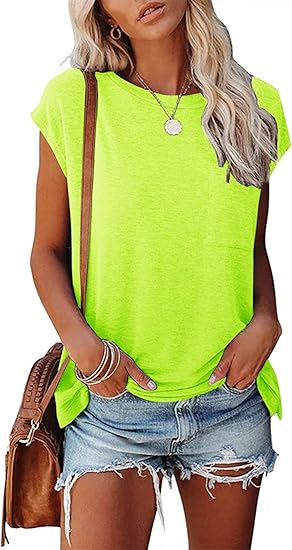 Womens Summer Short Cap Sleeve Shirts Solid Loose Fit Pocket Tunic Tops